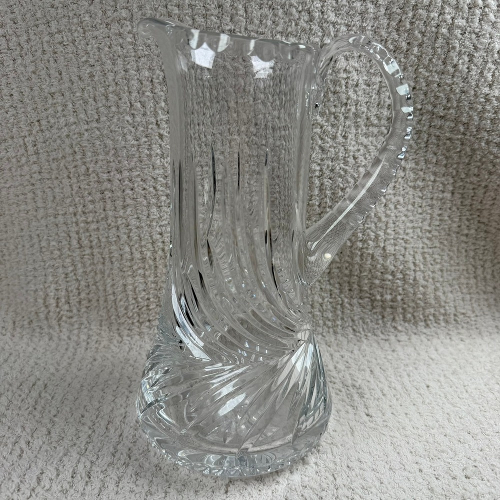 Vintage Elegant Lead Crystal Glass Swirl Pattern‎ Pitcher Sunburst Base Wedding